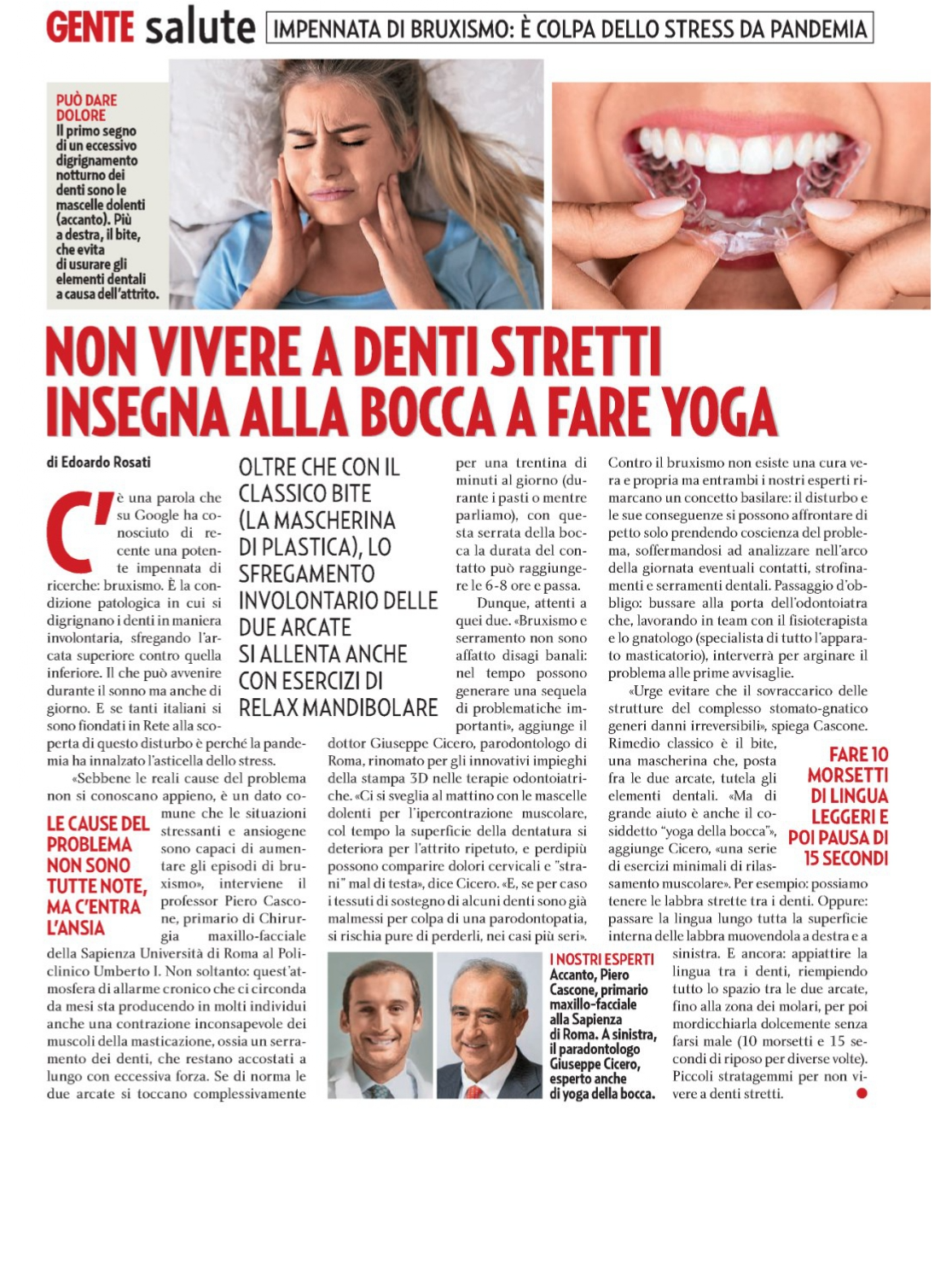 intervista gente dottor giuseppe cicero bruxismo yoga della bocca